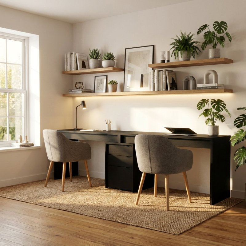 Ensemble de bureau double avec classeur à 3 tiroirs Chrono