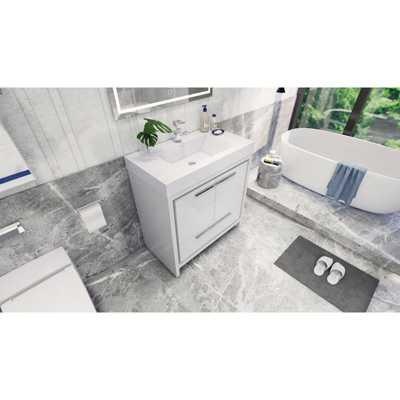Ensemble de meuble-lavabo simple 36 po Tessa, Blanc lustré, Chrome
