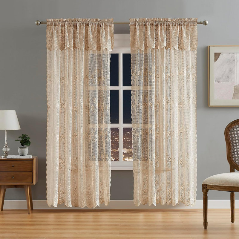 Rideaux en dentelle diaphane crochetés en lin, L 54 po x L 63 po