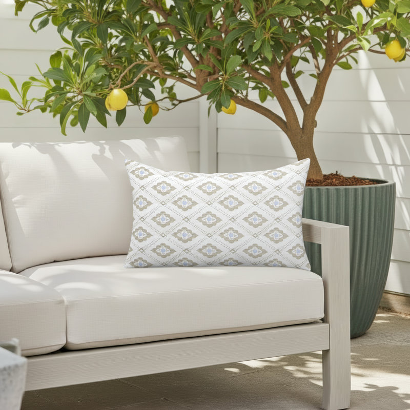 Liza Pillow Cover & Insert Rectangle in White/Tan/Blue