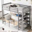 Lit mezzanine simple gris avec rangement et bureau - Fabrication en bois massif pour l'espace dans les tablettes-1873348564-1873348565