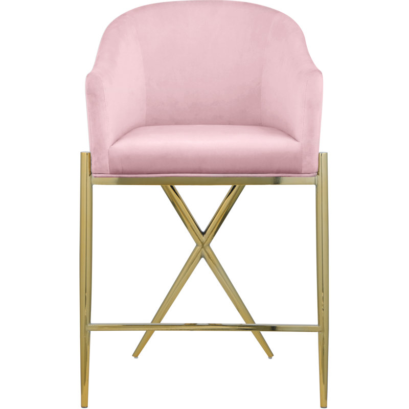 Tabouret de comptoir 26,5 po Xavier, Velours rose, Doré