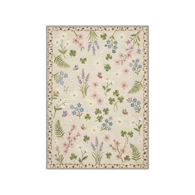 Wildflower Butterfly Rug 5' x 7' for Nursery Bedroom, Multicolor Beige