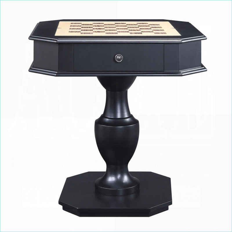 Table de jeu à 2 tiroirs FlowLuxe noir, plateau réversible pour dames d'échecs avec rangement
