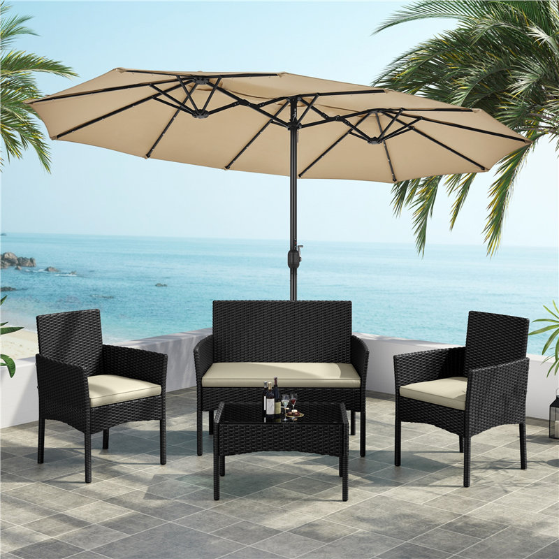 Colour Outdoor All Weather Wicker 4 - Person Seating Group with Cushions, Beige, Black