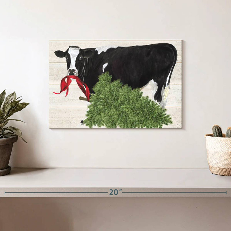 Noël à la ferme II - Vache avec arbre, H 8 po x l 12 po