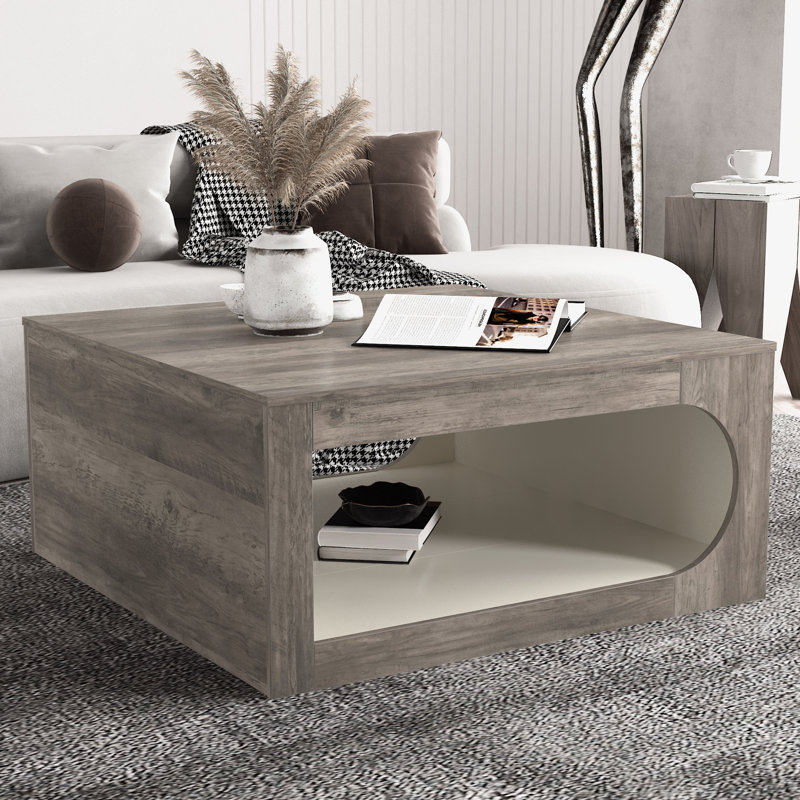 Northfleet Floor Shelf Coffee Table with Storage, Light Brown