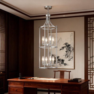 Modern Farmhouse Chandelier Light Fixture With 8 Lights, Tiered Cage Design For High Ceilings In Foyer, Kitchen Island, Dining Room, Staircase