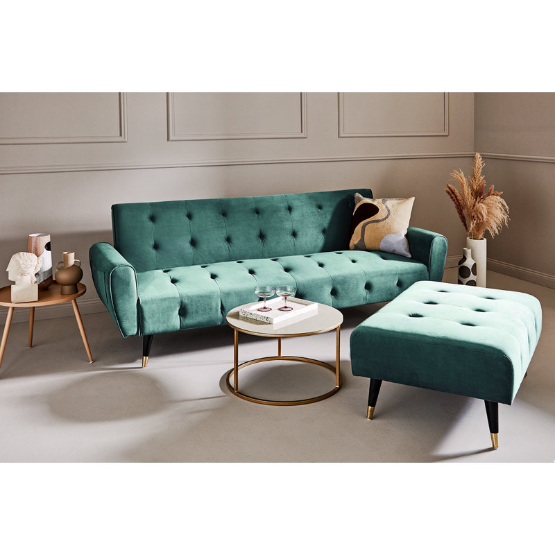 Shiflet 3 Seater Velvet Sofa Bed, Opal Green