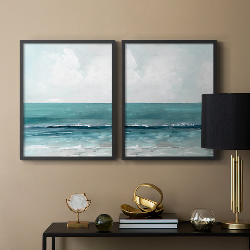 «Teal Seas I», reproduction encadrée de qualité supérieure - prête à être accrochée - aucun clou requis - aucun clou requis