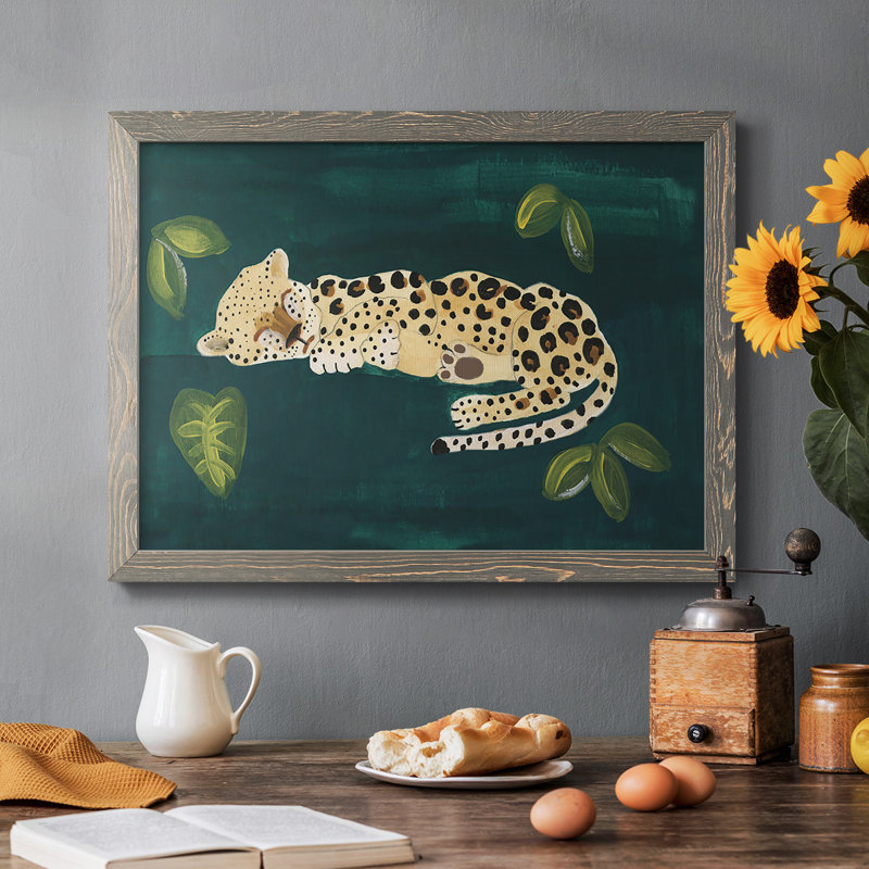 Lethargic Leopard II, reproduction d'art sur toile, Encadré gris, H 18 po x l 26 po x P 1,5 po