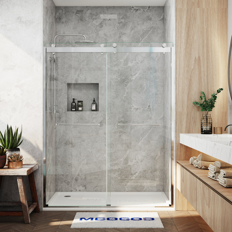 Opal Mirage MCOCOD 56-60.25" W x 76" H Double Sliding Semi-Frameless Smooth Sliding Shower Door with 3/8" (10mm) Clear Glass