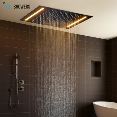Juno 16 Oil Rubbed Bronze Round LED Rain Shower Head, Ceiling Mount Stainless Steel Shower System with Color Changing Lights