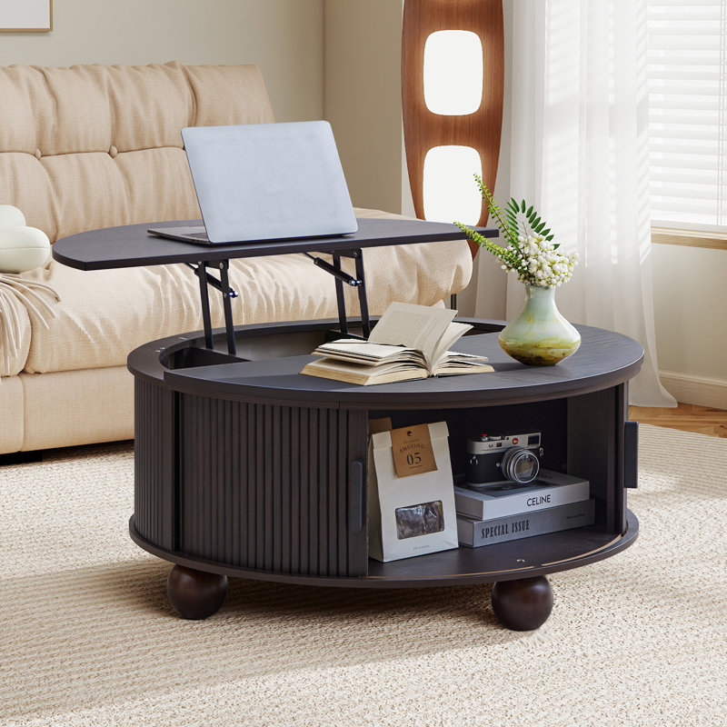Table basse ronde avec plateau relevable, table basse à plateau relevable 33,46 po, Noir