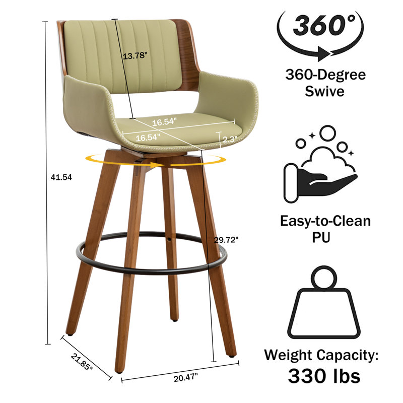 Modern Faux Leather Upholstered Swivel Stool, Bar Stool (29.72" Seat Height), Green