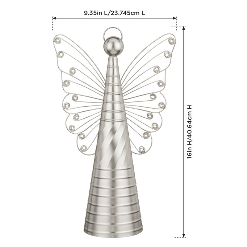 Décoration ange métallique argenté, H 4,75 po x l 16 po x P 9,35 po