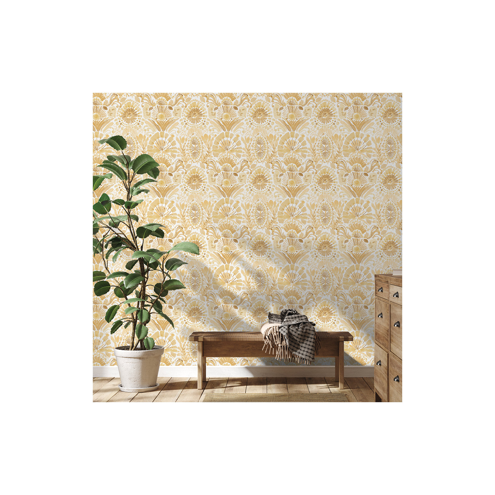 Bohemia Peel and Stick Wallpaper, Saffron, 16.5" L x 20.5" W