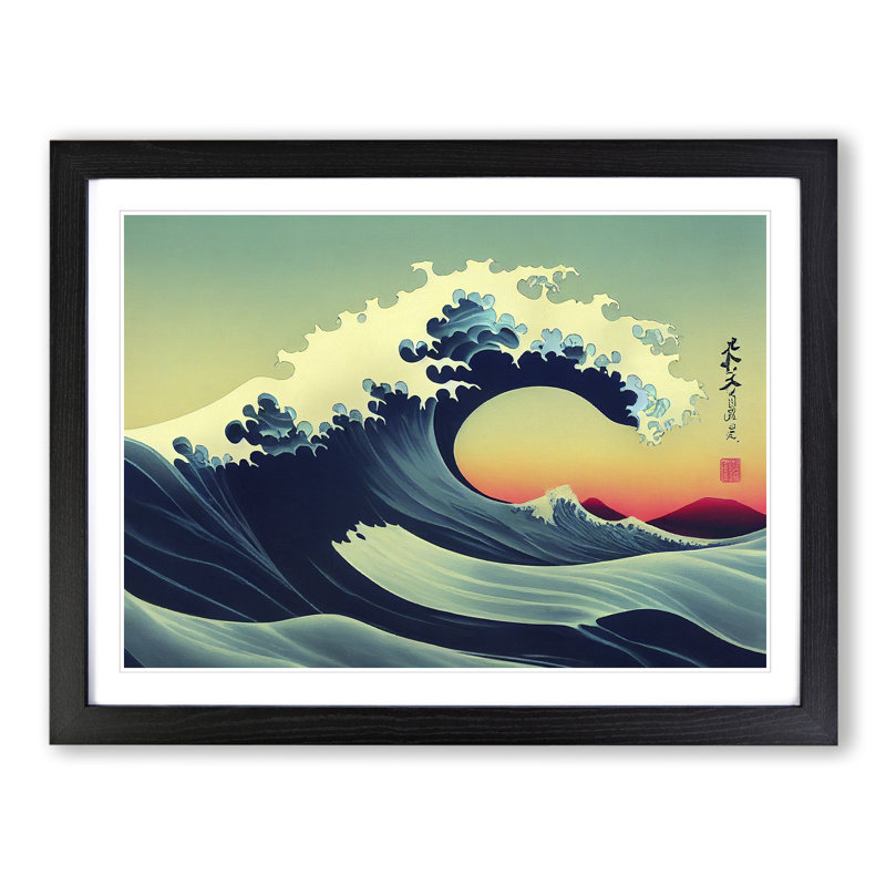 XH1022-2409X Crashing Japanese Wave Vol.3 - Single Picture Frame Print, Black, 46cm H x 64cm W x 2cm D