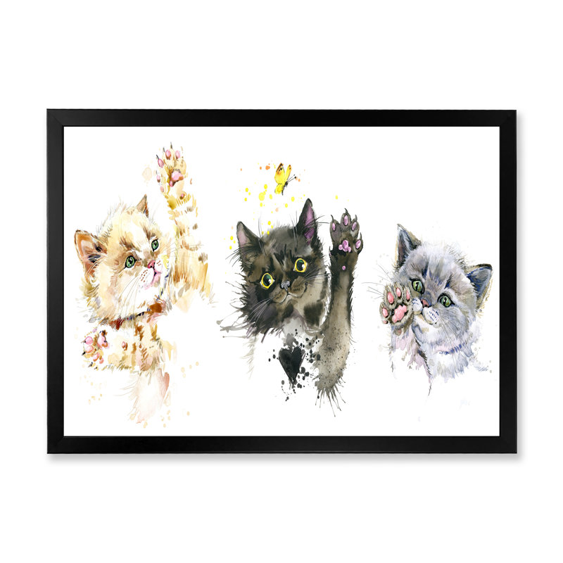 «Cute Kittens Set Play Cats», reproduction sur toile encadrée, Cadre noir, H 8 po x l 12 po x P 1 po