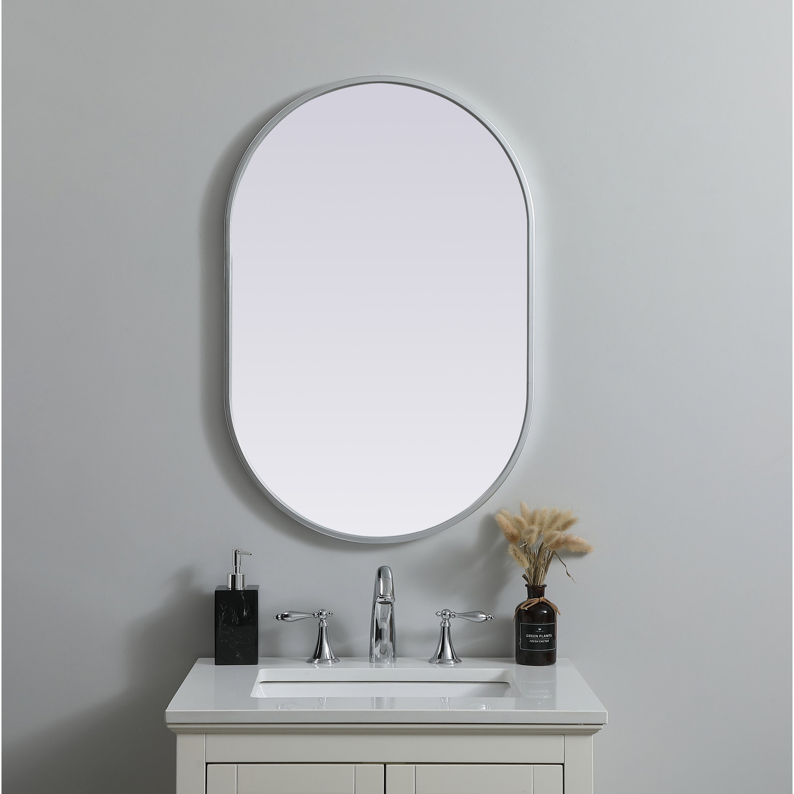 Sabine Metal Pill Wall Mirror, 30" x 20", Silver