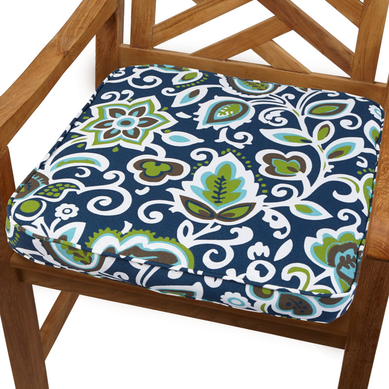 Coussin de chaise de salle à manger d’intérieur/d’extérieur Shivers, Floral bleu marine, l 19 po x P 19 po