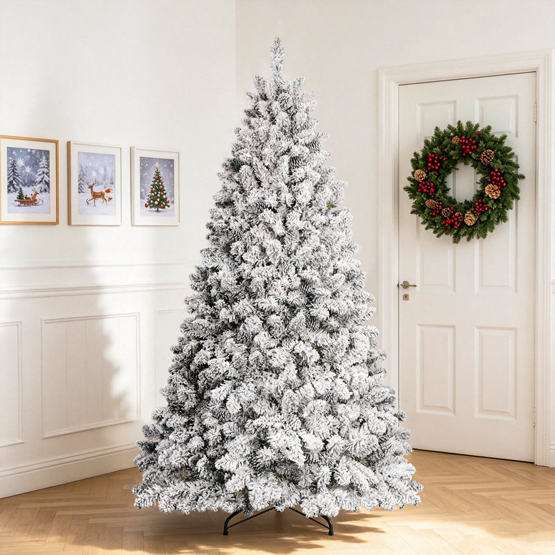 Arbre de Noël blanc enneigé avec pin, 4.5' H