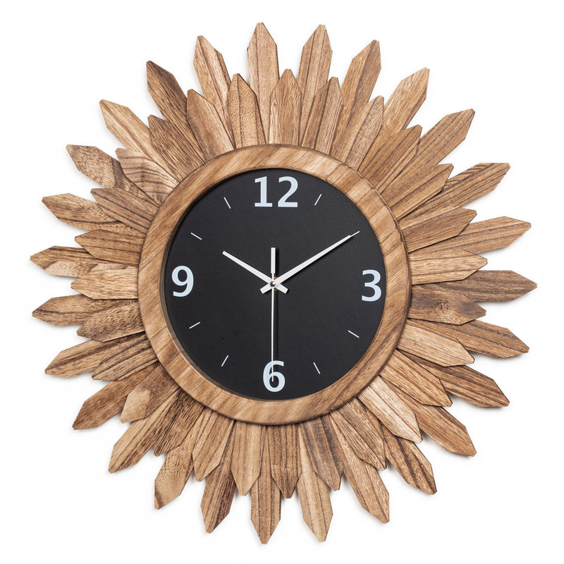 Horloge murale 21 po en bois rustique Boho Sunburst, Brun