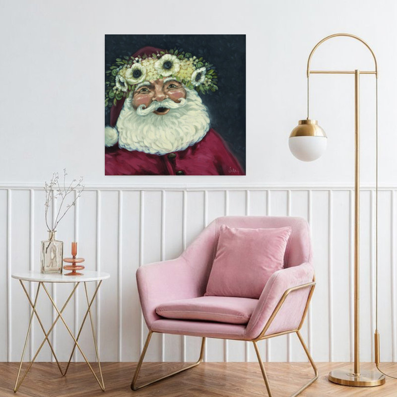 Art contemporain Jolly Old St Nick avec vacances de Noël, H 32 po x l 32 po
