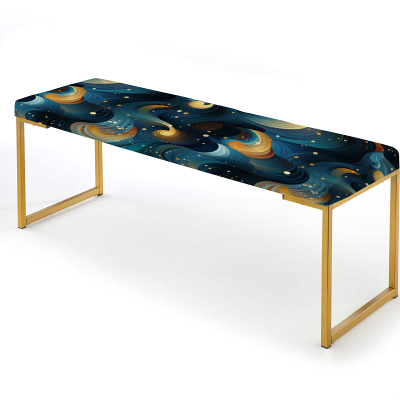 Celestial Geometry Geometric - Geometric Upholstered Gold Bench, Celestial Abstract