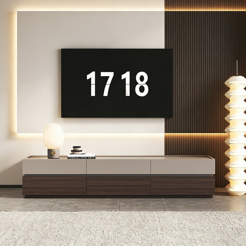 Meuble télé avec tiroirs multiples Living Room, 18.11"H x 74.8"L x 15.74"W, Light Gray/Dark Nut-Brown