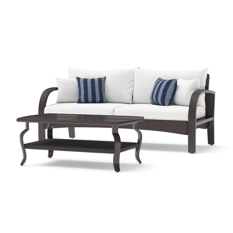 Kechia 2 Piece Sofa Seating Group With Sunbrella Cushion Covers, Centered Ink Stripe Sunbrella®