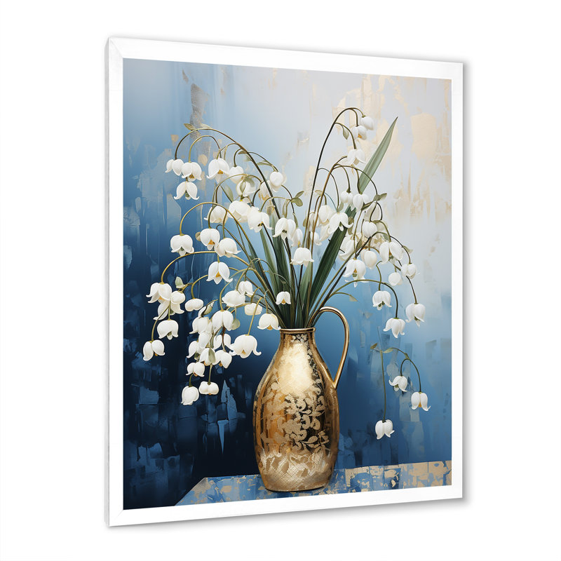 Minimalisme bleu et blanc, neige, nature morte - Snowdrops, art mural, salon, Cadre flottant noir, H 20 po x l 12 po
