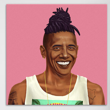 « obama » par amit shimoni, reproduction d’art sur toile tendue, H 37 po x l 37 po x P 1,5 po, Toile avec cadre noir