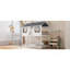 Lit superposé simple au-dessus d'un lit simple en bois avec toit, fenêtre, garde-corps et échelle (blanc)
