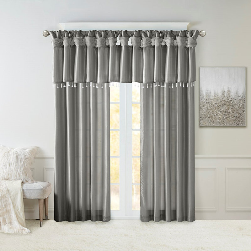 Twisted tape lined curtain panel, Charcoal, 50" W x 108" L