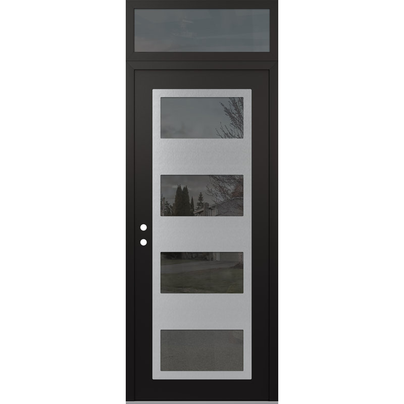 Porte d'entrée avant pré-suspendue avec panneau arrière en acier argenté noir et noir, Miroitant, Oui