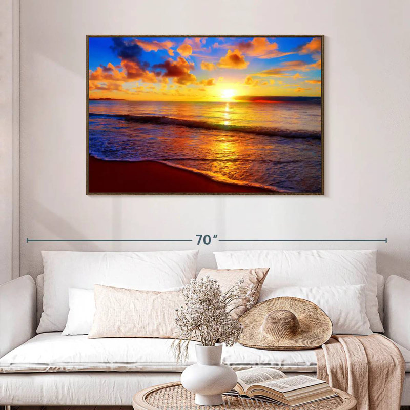 Meditation Denys Sunset, 46 po x 31 po, Cadre flottant en noyer