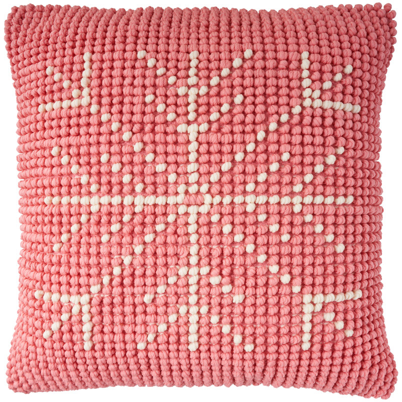 Pink Ivory Cotton Snowflake 20" x 20" Handcrafted Throw Pillow