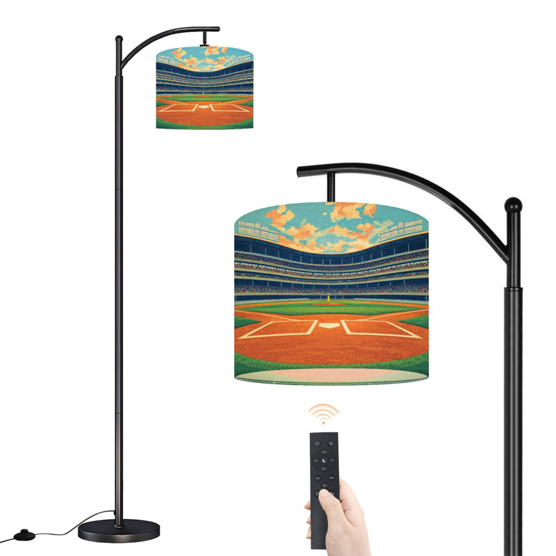 Lampe sur pied à arc avec abat-jour ajustable grand baseball stade champ de diamant moderne public sur pied 3 températures de couleur à intensité variable haute lampe sur pied avec interrupteur au pied pour la chambre à coucher