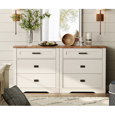 Commode 6 tiroirs - Organisateur de commode 2 en 1 avec dispositif anti-basculement, armoire de rangement de 63 po de large pour placard, couloir, salon ou chambre de bébé (paquet de 2)