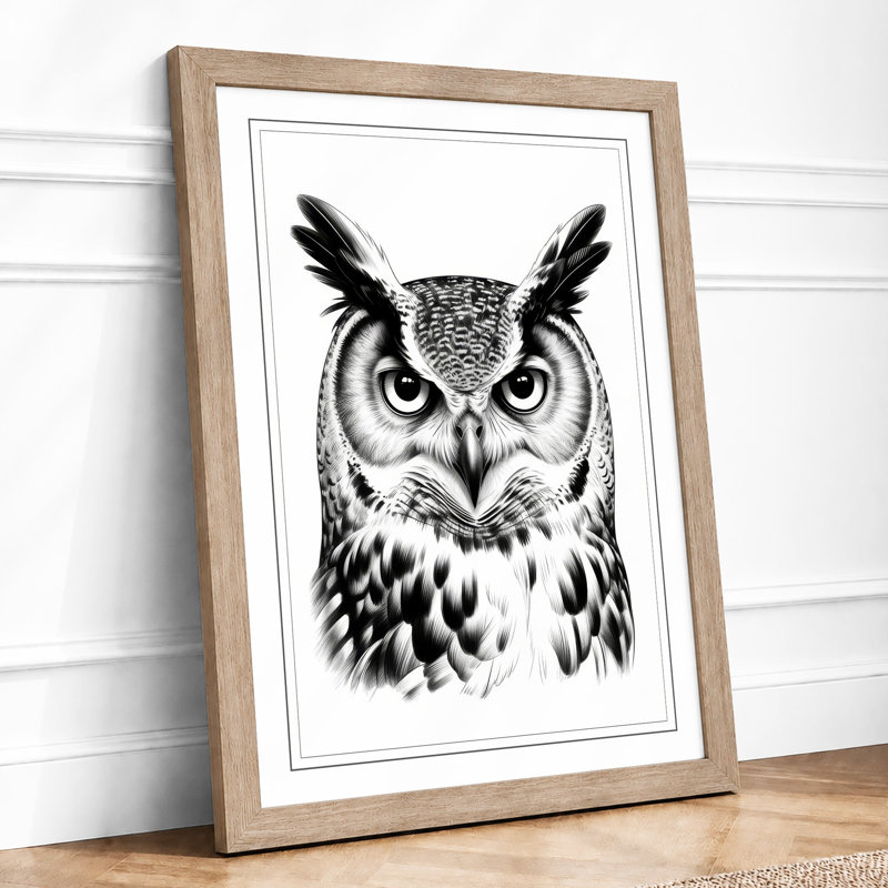 Watchful Owl Japandi - Print, A2 - 59.4 x 42.0 cm, Oak