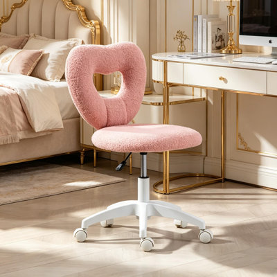 Chaise de bureau pivotante mignonne, chaise pivotante avec dossier en forme de cœur, chaise de bureau sans accoudoirs, chaise de coiffeuse pivotante