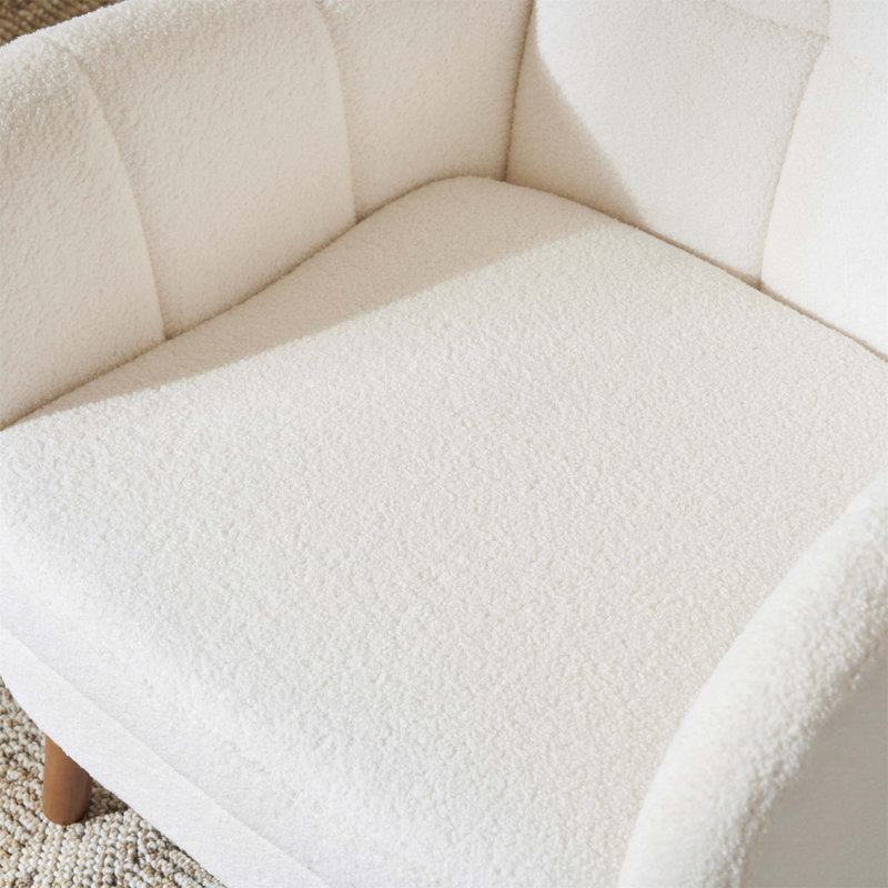 Fauteuil à dossier haut en tissu ivoire blanc avec coussins épais - Chaise longue confortable et élégante