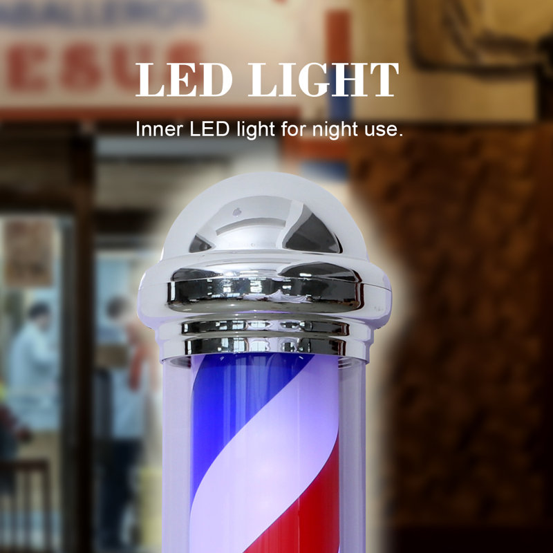Classic LED Light Barber Pole,Rotating Metal Hair Salon Sign