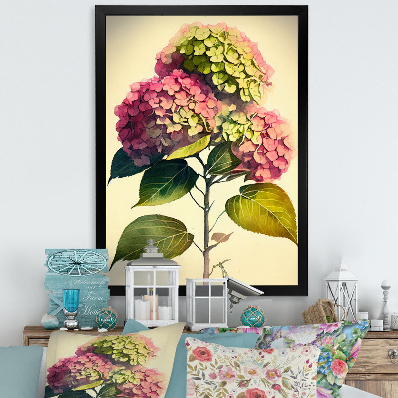 Hydrangena II - reproduction sur toile, Impression noire sur toile encadrée, H 20 po x l 12 po x P 1 po