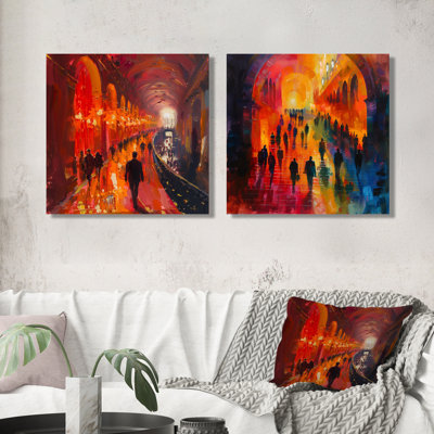 Rideau rouge orange, appel de l'opéra I - art mural maisons d'opéra - toile d'art industrielle, 2 pièces