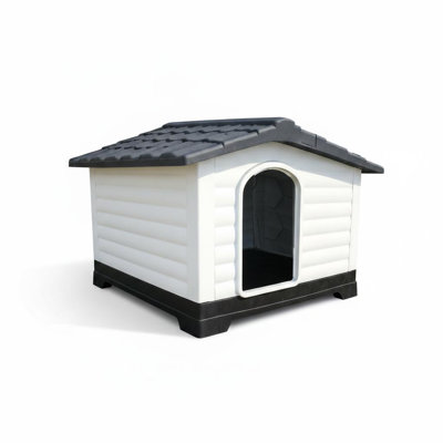 Large PP Plastic Double‑Door Dog House, Weatherproof Outdoor Pet Kennel, Waterproof Dog Shelter in Blue & Gray, Available in Large & Small Sizes for Backyard, Patio and Indoor Pet Use