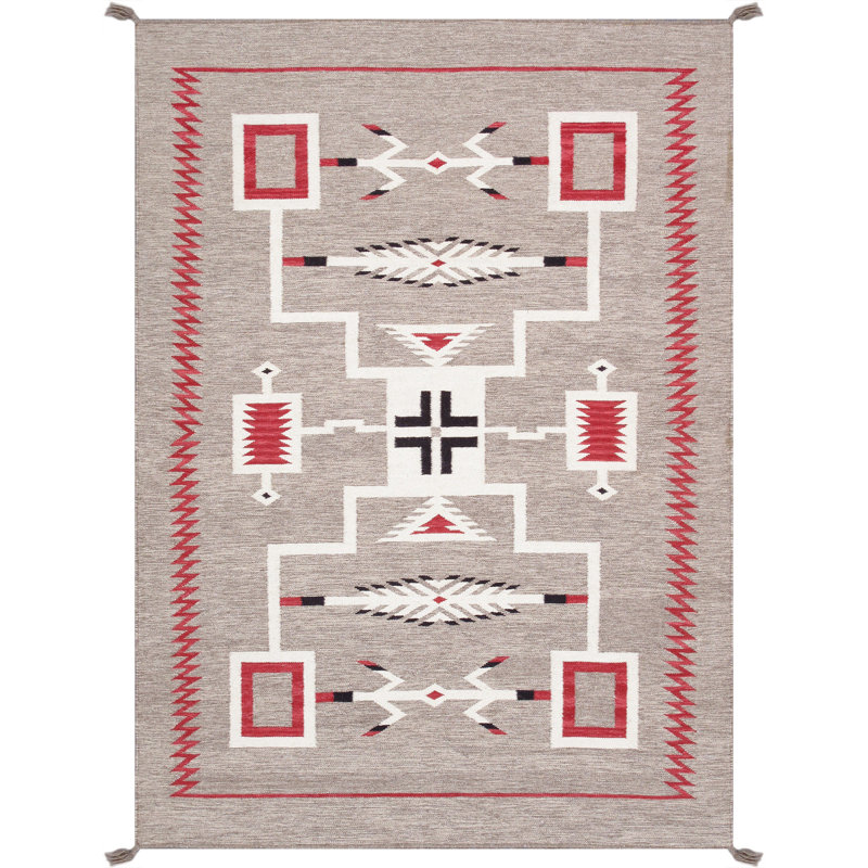 Tapis moka en laine et coton de style sud-ouest rectangulaire fait à la main 5 pi x 7 pi