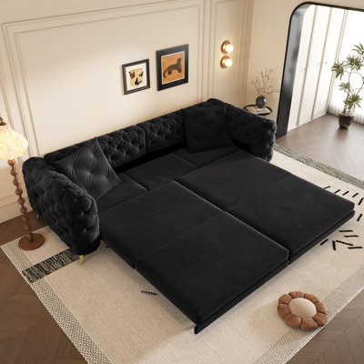 97.7" 3-In-1 Convertible Sleeper Sofa,28.4" Deep Seat Pull Out Sofa Bed,Button Tufted Modern Sofa,4-Seater Couch With Movable Ottoman  For Apartment,Office,Bedroom