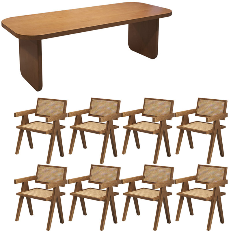 Modern simple solid wood dining table set., 9, 29.50”H x 86.60”L x 35.40”W